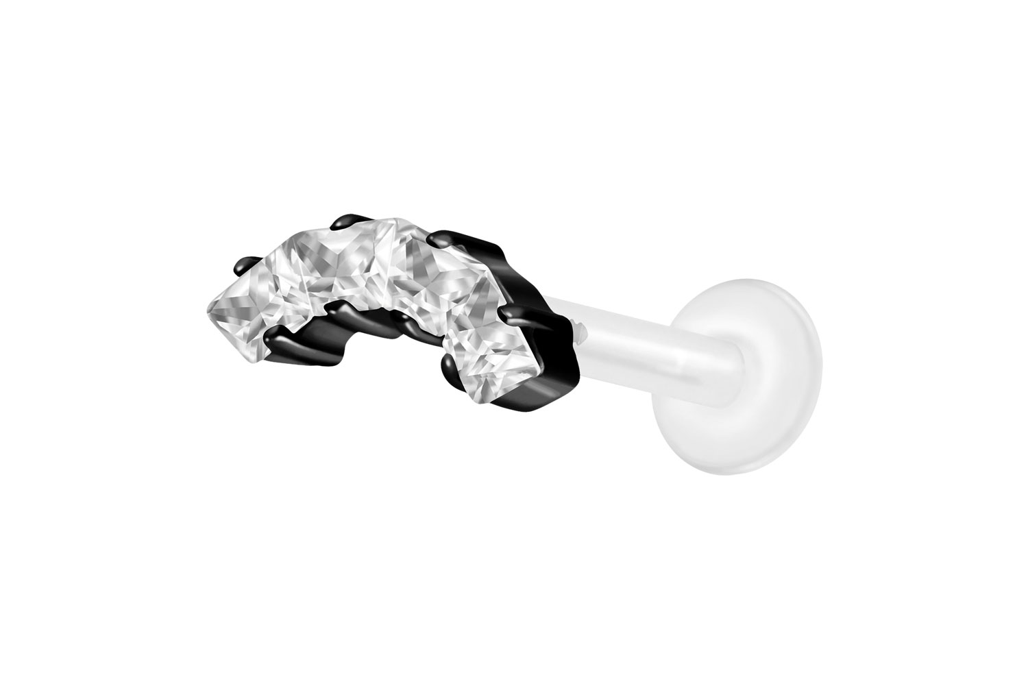 PTFE Labret Piercing mit Innengewinde + Titan-Aufsatz EINGEFASSTE KRISTALLTRAPEZE